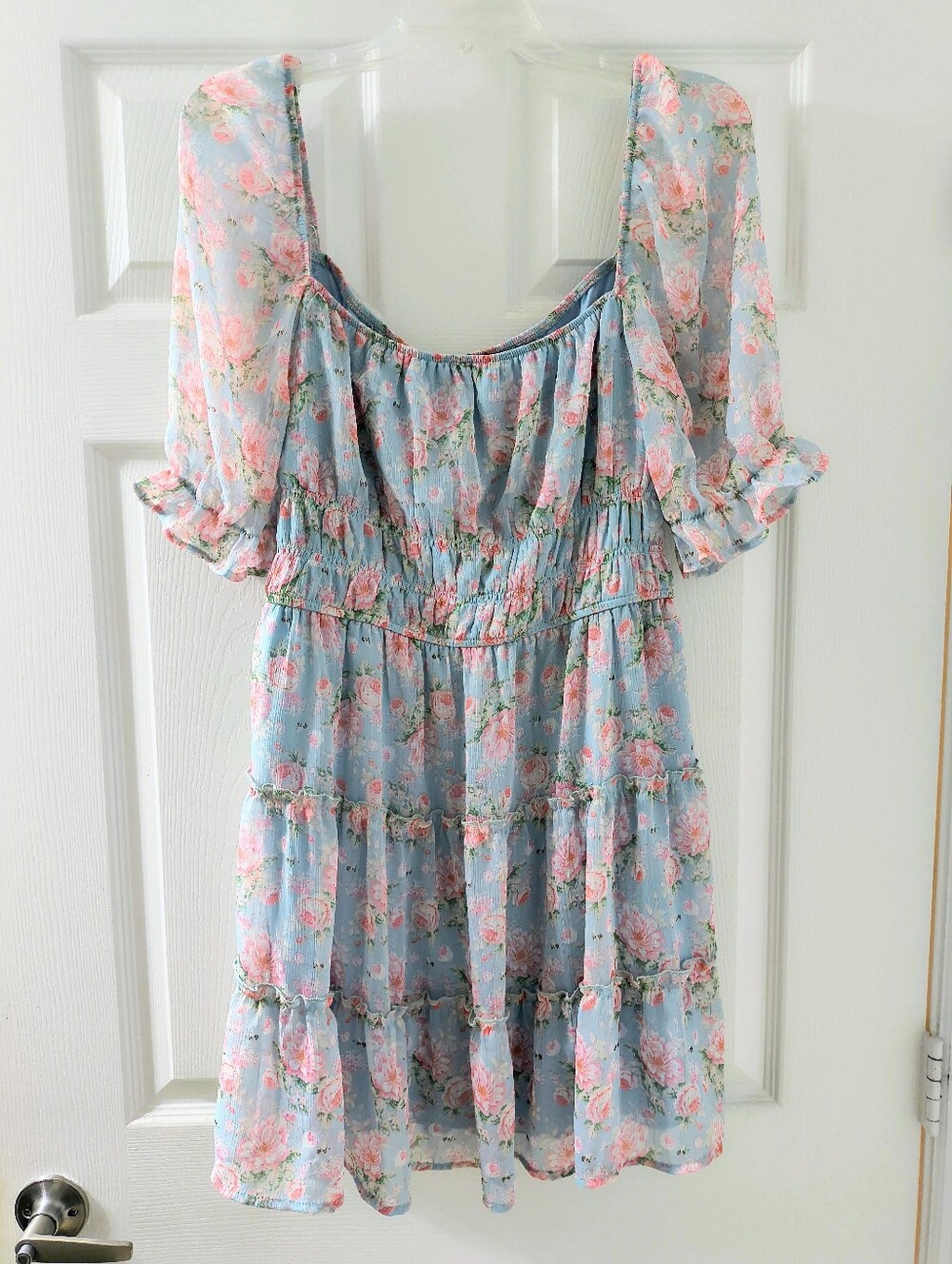 Trixxi Light Blue Floral Mini Dress with Pink Roses
